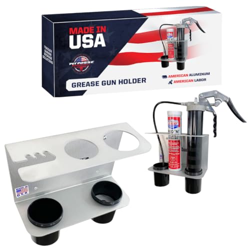 Pit Posse 572 Hand Grease Gun Holder Rack - Made in USA - Garage Organizer Aluminum Storage Caddy Wall Mount Accessory for Enclosed Trailer, Shop, or Garage (Silver) - Image 1