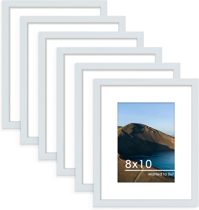 PEALSN 8x10 Picture Frame Set of 6, Display Pictures 5x7 with Mat or 8x10 without Mat for Wall Mounting or Table Top Display, Photo Frames Collage for Wall Decor, Navy Blue - Image 1
