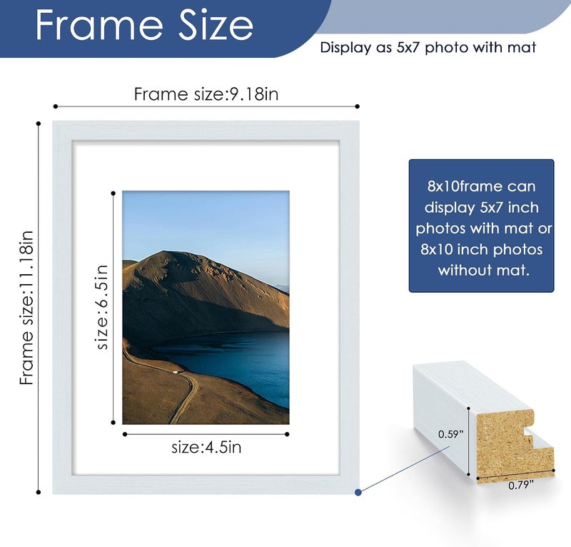 PEALSN 8x10 Picture Frame Set of 6, Display Pictures 5x7 with Mat or 8x10 without Mat for Wall Mounting or Table Top Display, Photo Frames Collage for Wall Decor, Navy Blue - Image 3