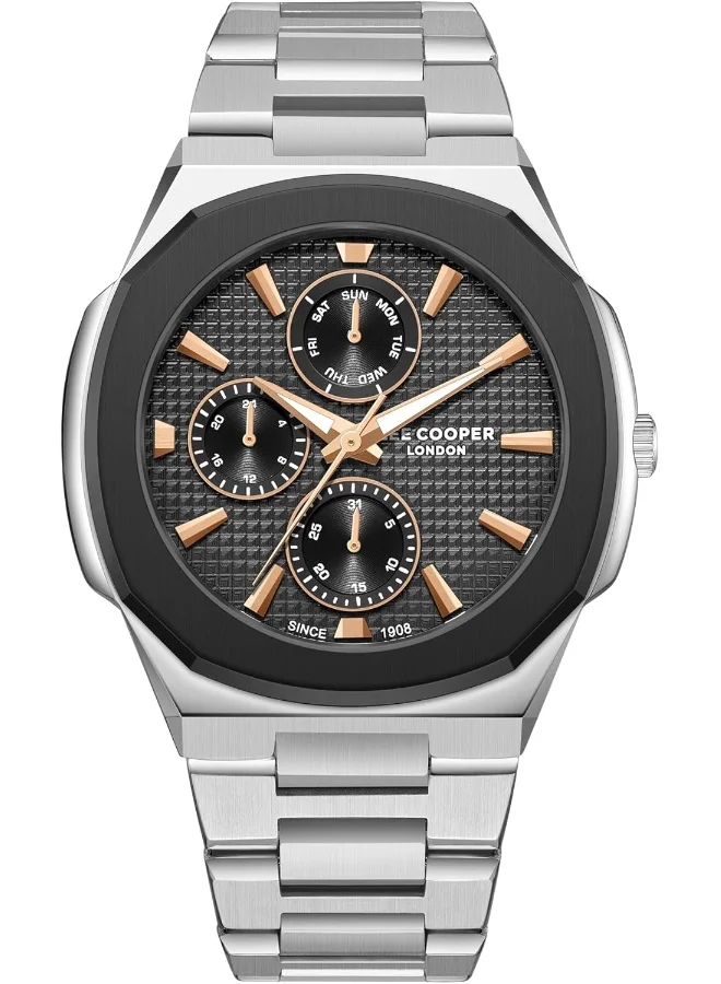 لي كوبر LEE COOPER Men's VX7NE1 Movement Watch, Multi Function Display and Metal Strap - LC08047.360, Black