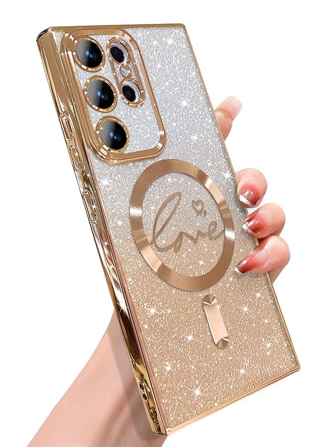 اتش واي لسامسونج غالاكسي S23 الترا حالة المغناطيسية، للنساء فتاة لينة لطيف الفاخرة الحب القلب تصفيح بلينغ التدرج بريق حالة الهاتف متوافق مع MagSafe واضح الغطاء الخلفي للصدمات 6.8 "(الذهب) - Image 1