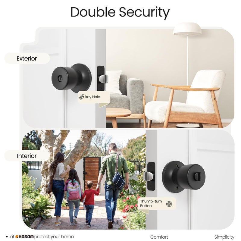 HOSOM Door Knob with Lock and Key, Matte Black Door Knobs Exterior Door Knob for Bedroom and Bathroom, Keyed Entry Door Knob Interior, Stainless Steel Door Handle,1 Pack - Image 4