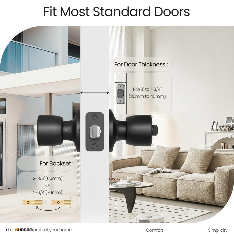 HOSOM Door Knob with Lock and Key, Matte Black Door Knobs Exterior Door Knob for Bedroom and Bathroom, Keyed Entry Door Knob Interior, Stainless Steel Door Handle,1 Pack - Image 2