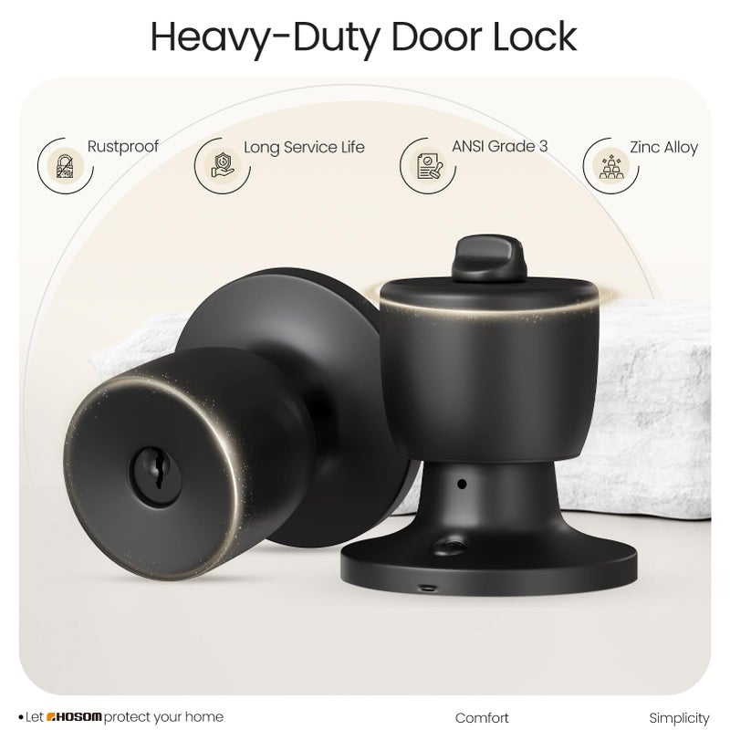 HOSOM Door Knob with Lock and Key, Matte Black Door Knobs Exterior Door Knob for Bedroom and Bathroom, Keyed Entry Door Knob Interior, Stainless Steel Door Handle,1 Pack - Image 5