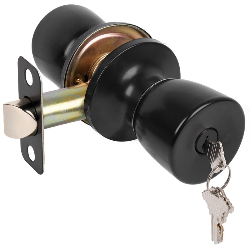 HOSOM Door Knob with Lock and Key, Matte Black Door Knobs Exterior Door Knob for Bedroom and Bathroom, Keyed Entry Door Knob Interior, Stainless Steel Door Handle,1 Pack - Image 1