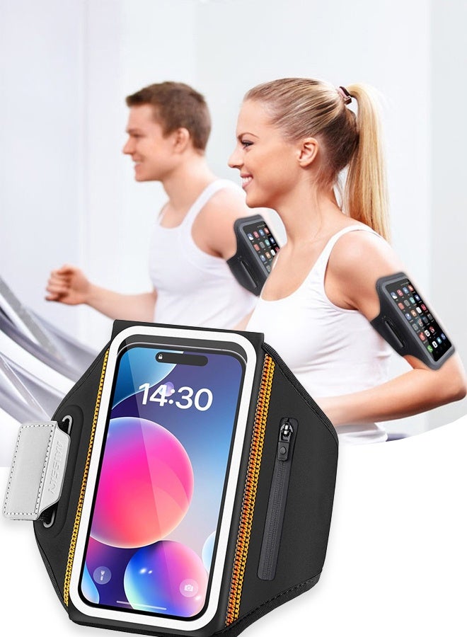 Running Armband with Headphone Pouch Phone Armband for iPhone 16 15 Pro 14 Plus 13 11 XR XS, Galaxy S24/S10 Waterproof Sports Phone Holder Case with Zipper Slot Car Key Case for 6.8-inch Phones - Image 4