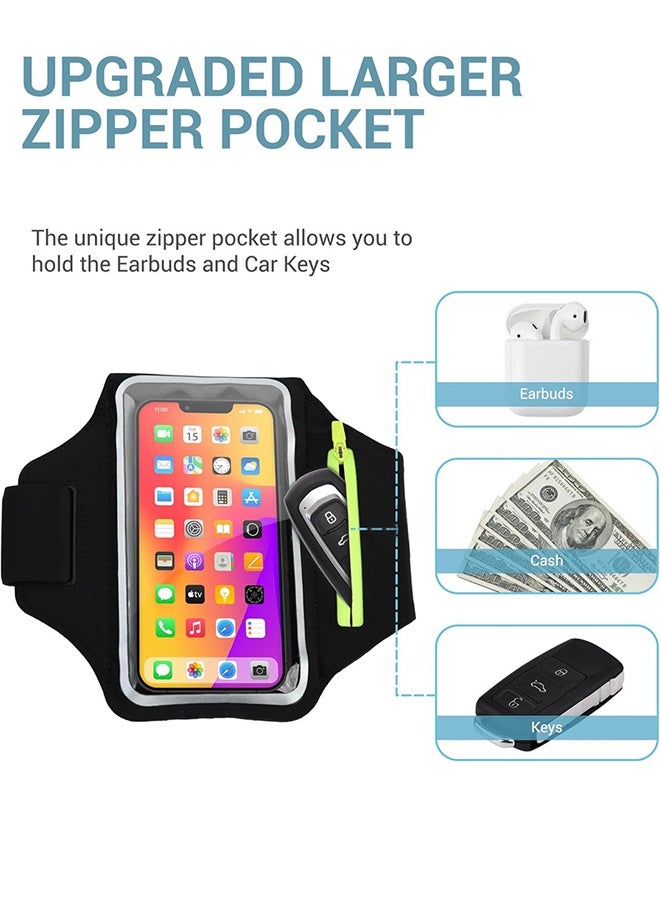 Running Armband with Headphone Pouch Phone Armband for iPhone 16 15 Pro 14 Plus 13 11 XR XS, Galaxy S24/S10 Waterproof Sports Phone Holder Case with Zipper Slot Car Key Case for 6.8-inch Phones - Image 2