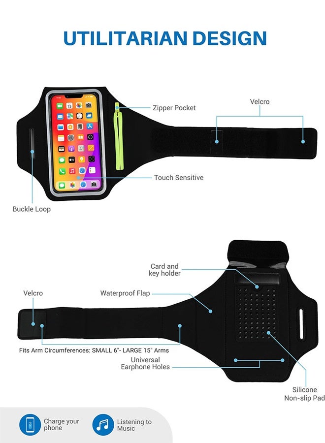 Running Armband with Headphone Pouch Phone Armband for iPhone 16 15 Pro 14 Plus 13 11 XR XS, Galaxy S24/S10 Waterproof Sports Phone Holder Case with Zipper Slot Car Key Case for 6.8-inch Phones - Image 3