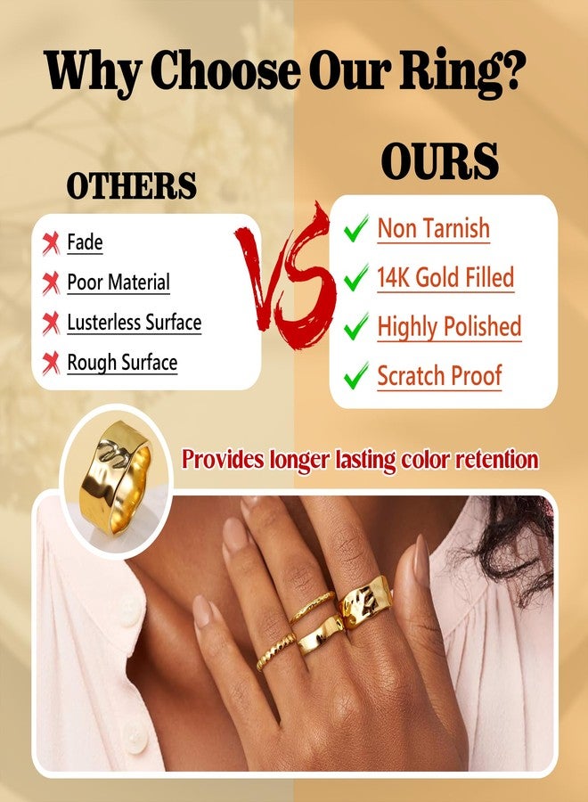 Fansilver Stackable Chunky Gold Rings for Women Non Tarnish Dainty 14K Gold Plated Stacking Thumb Rings Set Trendy Gold Wedding Band Ring Size 7 - Image 2