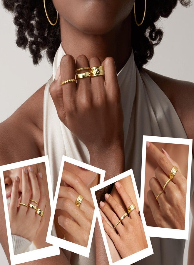 Fansilver Stackable Chunky Gold Rings for Women Non Tarnish Dainty 14K Gold Plated Stacking Thumb Rings Set Trendy Gold Wedding Band Ring Size 7 - Image 3