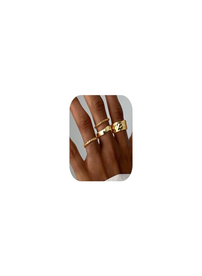 Fansilver Stackable Chunky Gold Rings for Women Non Tarnish Dainty 14K Gold Plated Stacking Thumb Rings Set Trendy Gold Wedding Band Ring Size 7 - Image 1