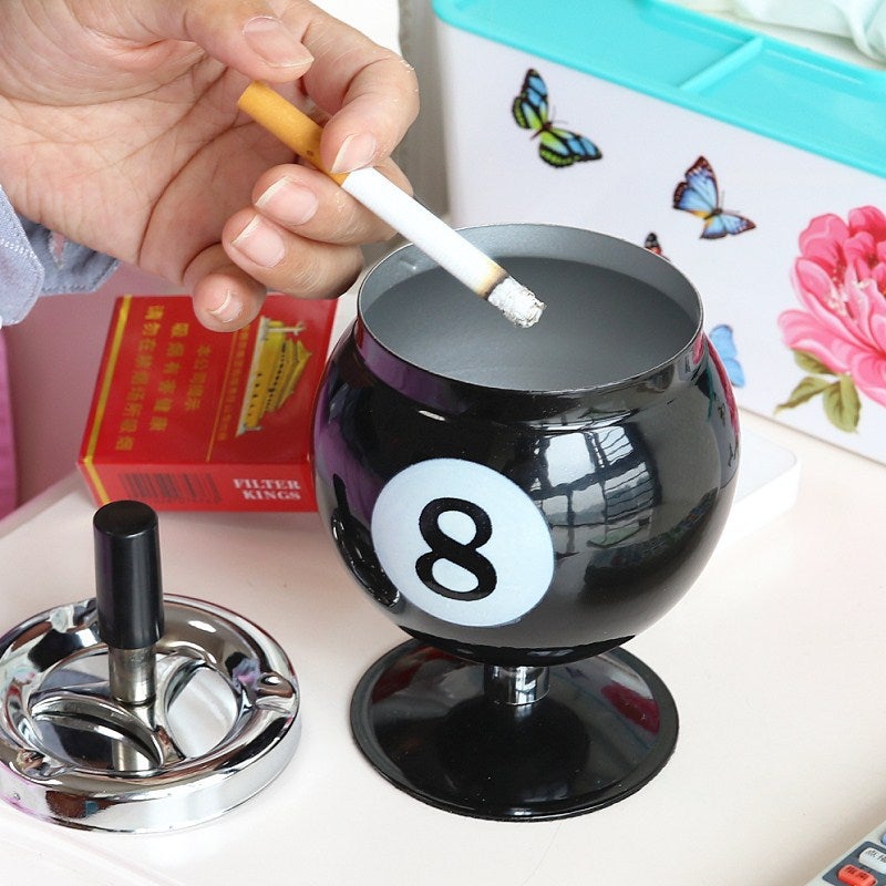 Creative Metal Billiard Ashtray with Lid - Image 3