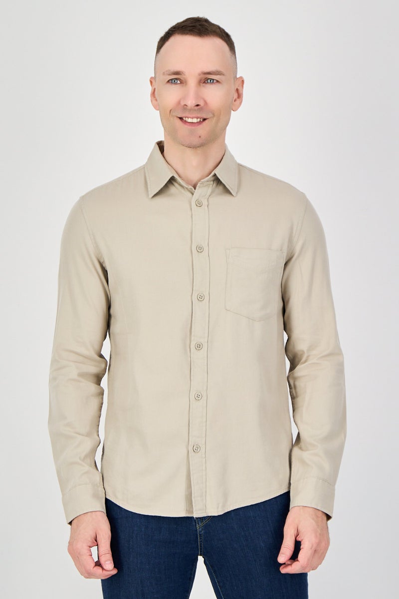 Celio قميص رجالي عادي بأكمام طويلة بلون بيج - Image 1