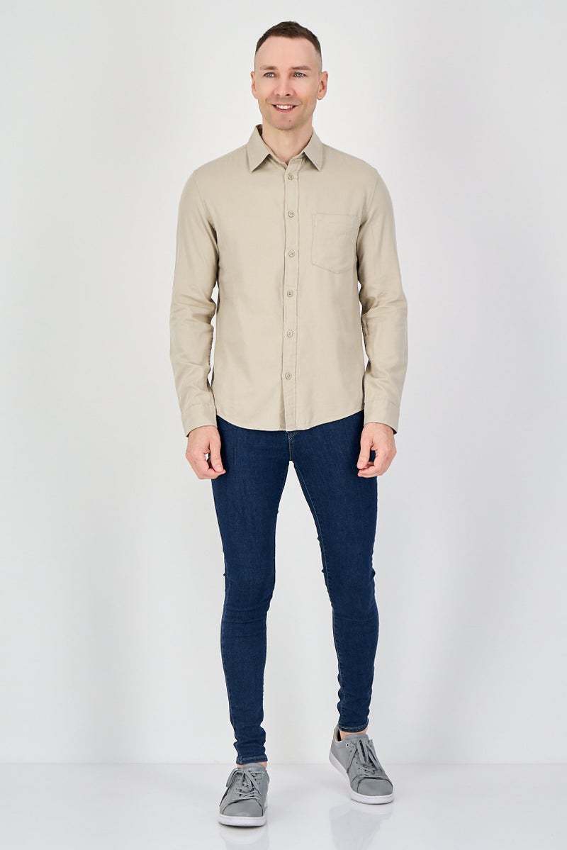 Celio قميص رجالي عادي بأكمام طويلة بلون بيج - Image 4