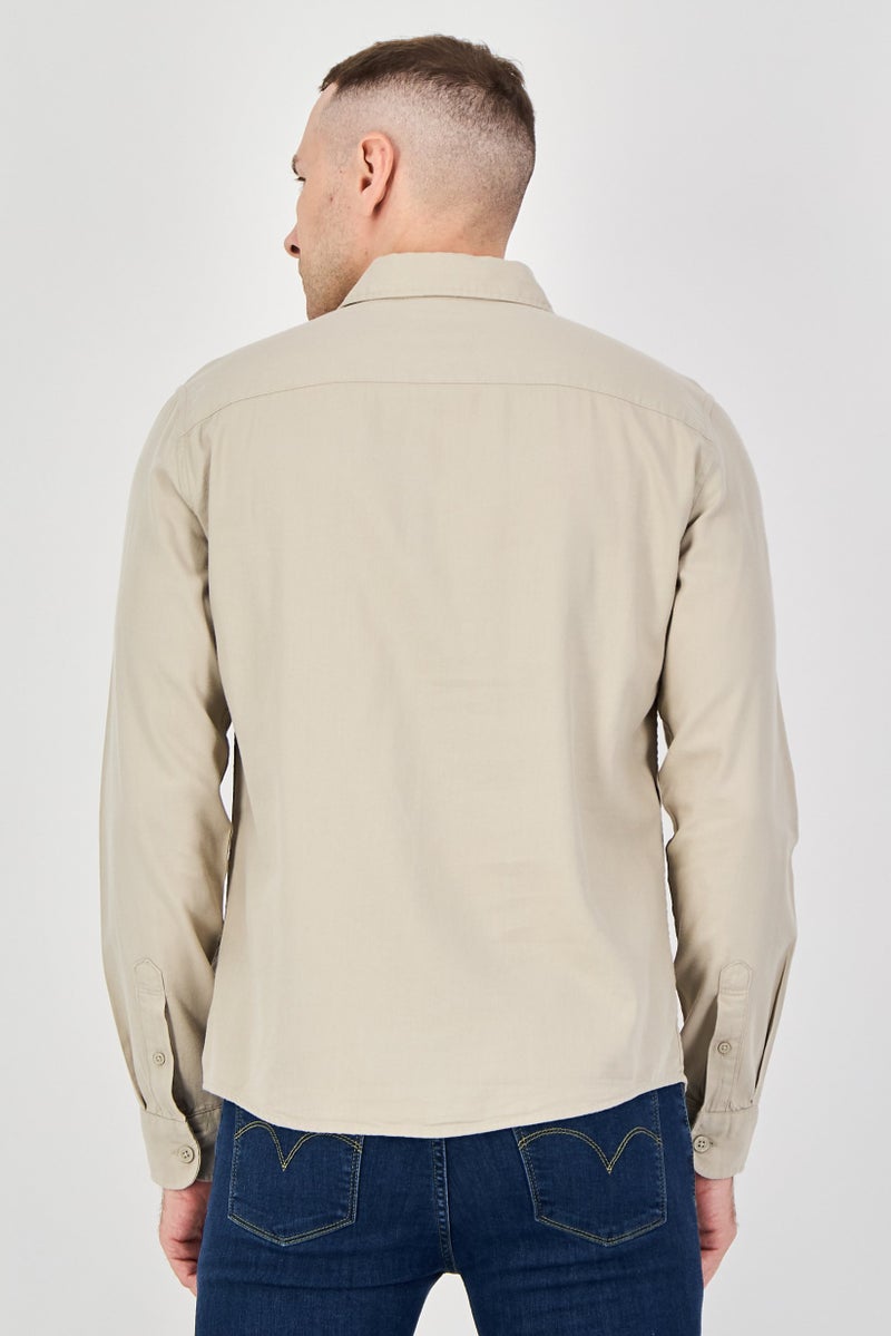 Celio قميص رجالي عادي بأكمام طويلة بلون بيج - Image 3