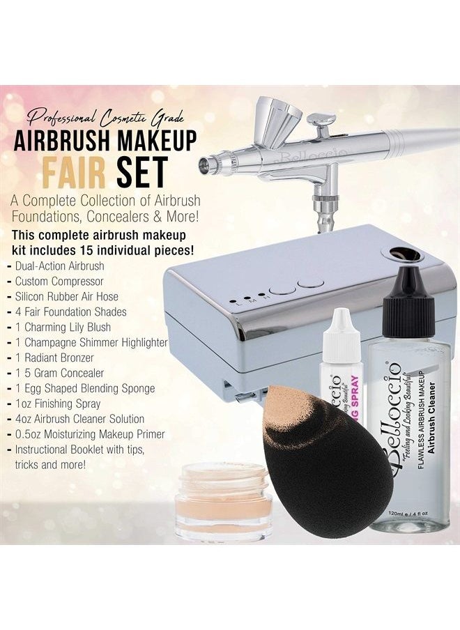 Belloccio Professional Beauty Airbrush Cosmetic Makeup System with 4 Fair Shades of Foundation in 1/4 Ounce Bottles - Kit Includes Blush, Bronzer and Highlighters  - Image 2