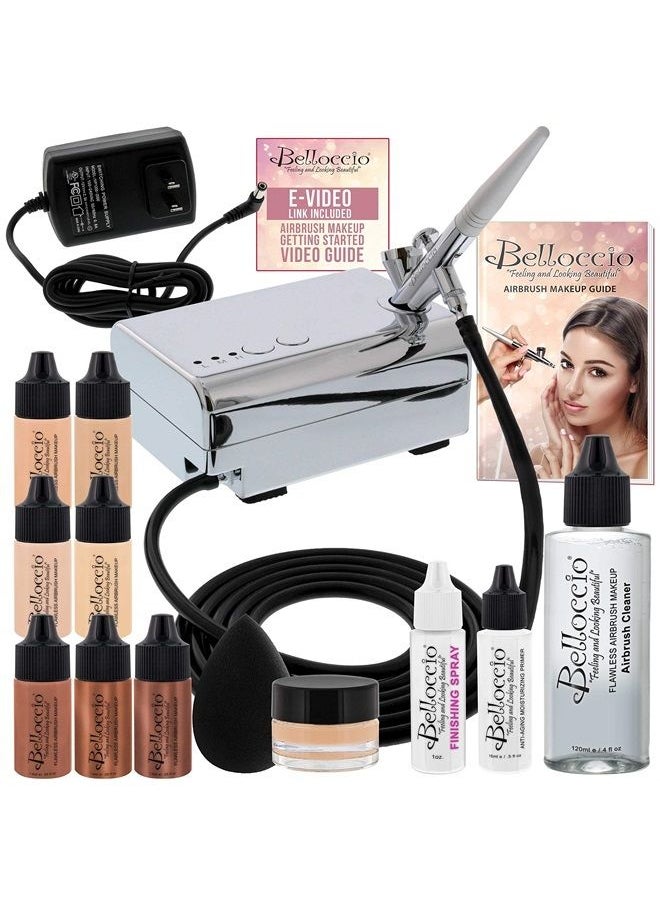 Belloccio Professional Beauty Airbrush Cosmetic Makeup System with 4 Fair Shades of Foundation in 1/4 Ounce Bottles - Kit Includes Blush, Bronzer and Highlighters  - Image 1