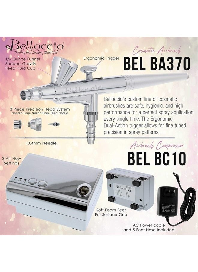 Belloccio Professional Beauty Airbrush Cosmetic Makeup System with 4 Fair Shades of Foundation in 1/4 Ounce Bottles - Kit Includes Blush, Bronzer and Highlighters  - Image 3