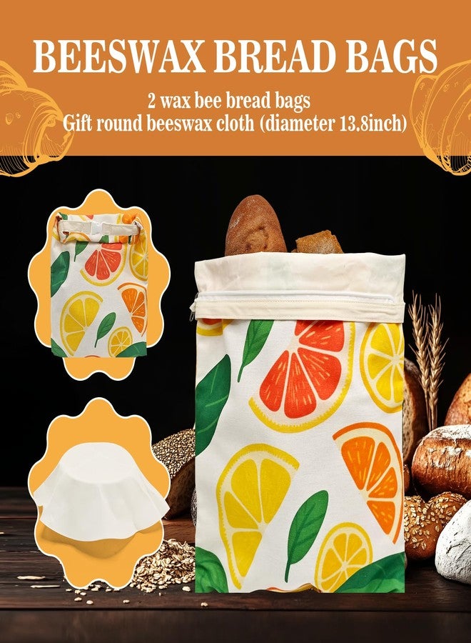 MIQQFUT Beeswax Bread Bags for Sourdough 2 Pack 13"x17" Eco-Friendly Reusable Linen Cotton Storage Bags with Zipper Closure for Homemade Bread Fresh-Keeping, Freezer-Safe (Blood orange) - Image 2