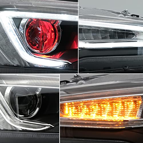 VLAND Headlights Assembly Fit for Mitsubishi Lancer& EVO X 2008-2020 W/DRL, LED Front light with Sequential Turn Signal, Plug-n-Play Headlamp with Demon Eyes, Chromed Housing - Image 4