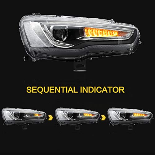 VLAND Headlights Assembly Fit for Mitsubishi Lancer& EVO X 2008-2020 W/DRL, LED Front light with Sequential Turn Signal, Plug-n-Play Headlamp with Demon Eyes, Chromed Housing - Image 2