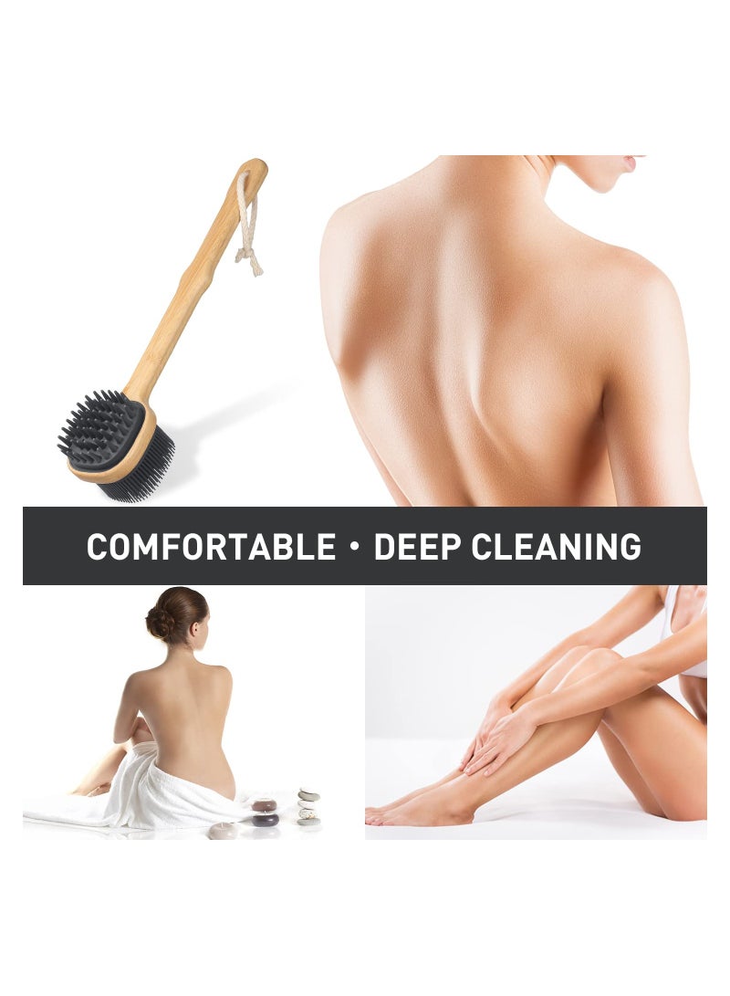 SYOSI Shower Soft Silicone Long Handle Back Brush, 2 in 1 Bath and Shampoo Brush Back Scrubber Body Exfoliator for Wet or Dry Brushing for Body Men and Women BPA Free Non-Slip - Image 3