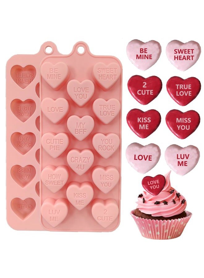 Copzievkae 2 Pack Conversation Heart Mold,14 Holes Heart Shaped Silicone Molds for Chocolate, Candy, Hearts Ice Cube Tray Molds Valentine Candy Hearts Mold Valentine Silicone - Image 1