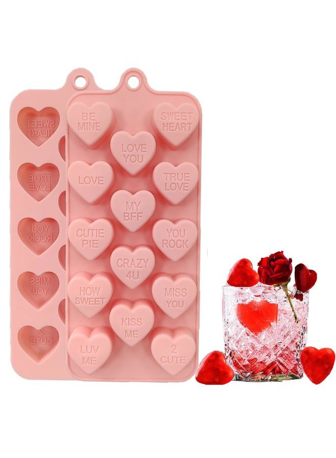 Copzievkae 2 Pack Conversation Heart Mold,14 Holes Heart Shaped Silicone Molds for Chocolate, Candy, Hearts Ice Cube Tray Molds Valentine Candy Hearts Mold Valentine Silicone - Image 2