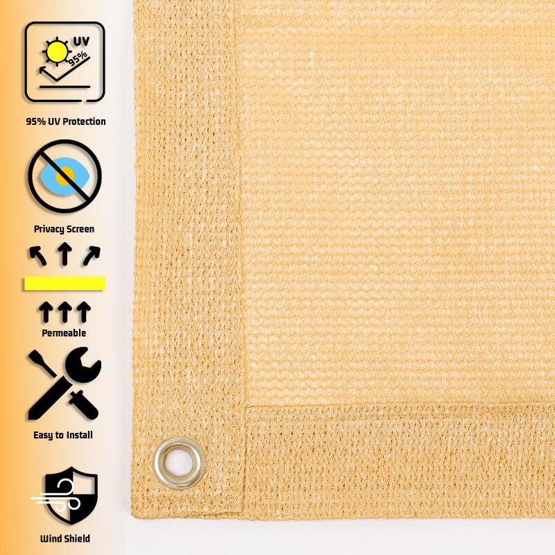 SUNNY GUARD Shade Cloth 4/6/8/10/12 FT Sun Shade Screen Fabric Shade Cover Tarp with Grommets for Pergola Backyard Garden, Sand - Image 4
