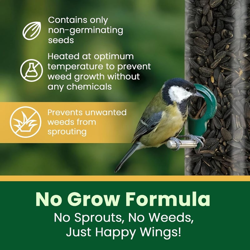 Happy Wings بذور عباد الشمس السوداء ذات الأجنحة السعيدة للطيور البرية 5 أرطال صيغة لا تنمو طعام طيور عالي الطاقة مثالي للعصافير والعصفور والمزيد من التغذية على مدار السنة. - Image 2