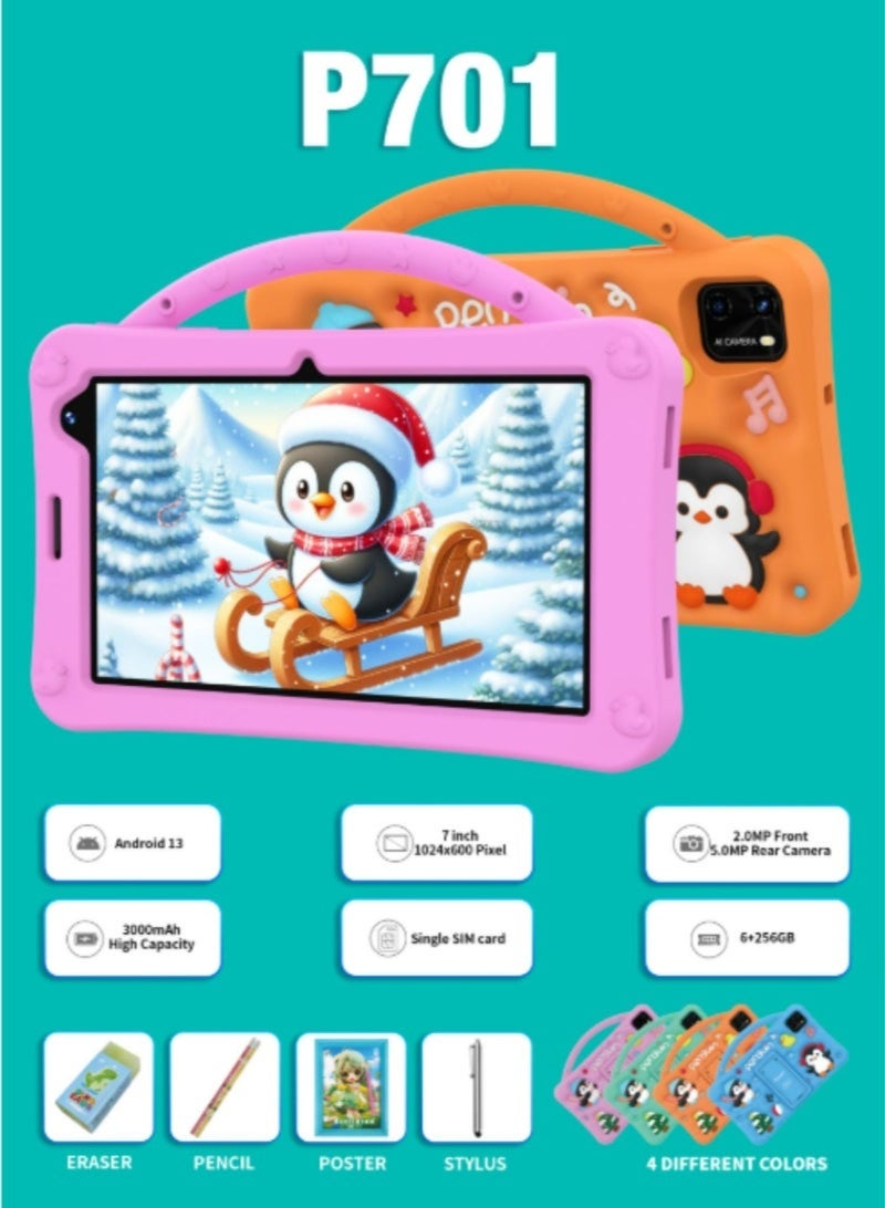 Telzeal P701 7-Inch Android Tablet with Single SIM, 6GB RAM 256GB ROM, 3000mAh Battery | Dual Camera, Wi-Fi, Bluetooth | Compact Learning & Entertainment Tablet with Free Gifts – Pink - Image 2