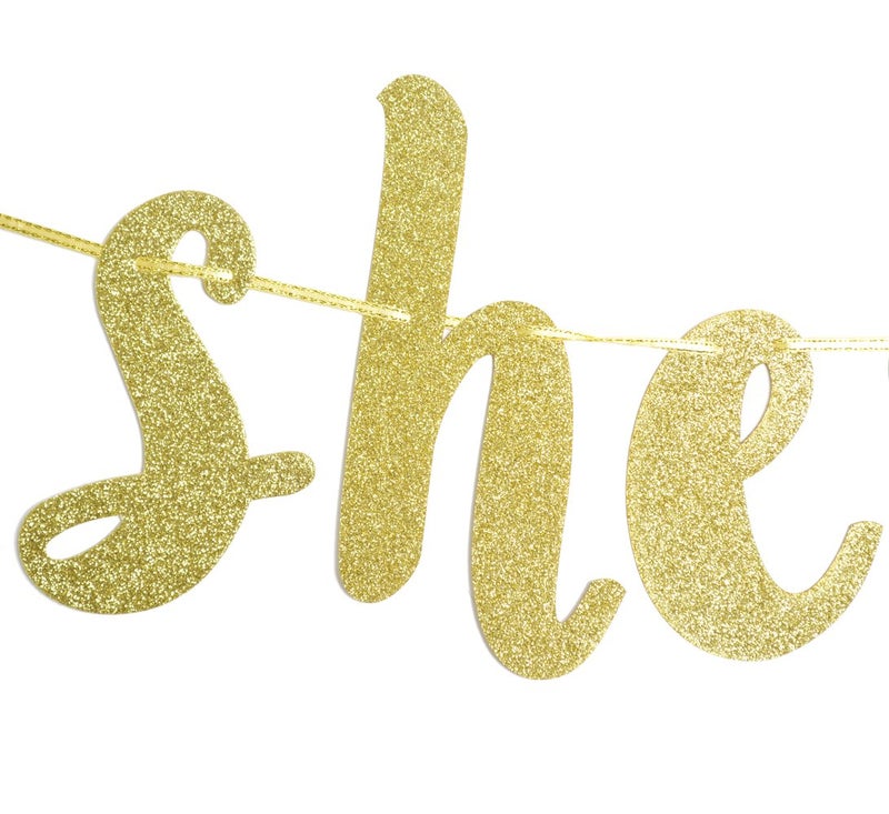Festiko®He Asked She Said Yes Gold Glitter Banner - Bachelorette, Wedding, Engagement, Bridal Shower Party Decorations - Image 4