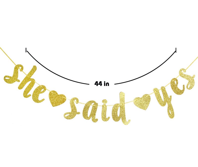 Festiko®He Asked She Said Yes Gold Glitter Banner - Bachelorette, Wedding, Engagement, Bridal Shower Party Decorations - Image 3