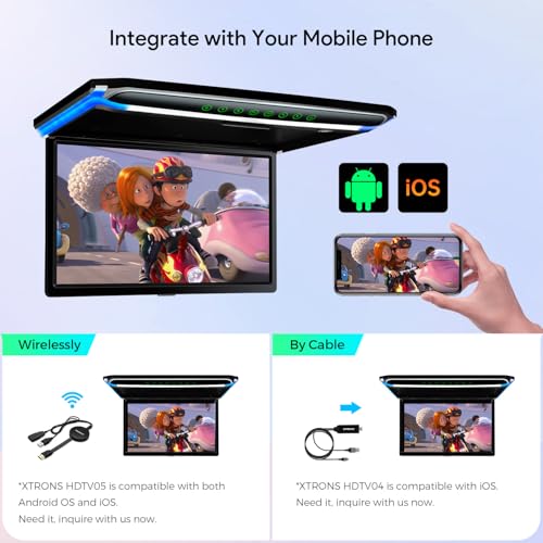 XTRONS® شاشة TFT رقمية فائقة النحافة 17.3 بوصة 16:9 بدقة FHD 1080P مشغل فيديو سيارة مثبت على السقف منفذ HDMI 1920 * 1080 عالية الدقة الكاملة (مع مكبر صوت مدمج) - Image 5