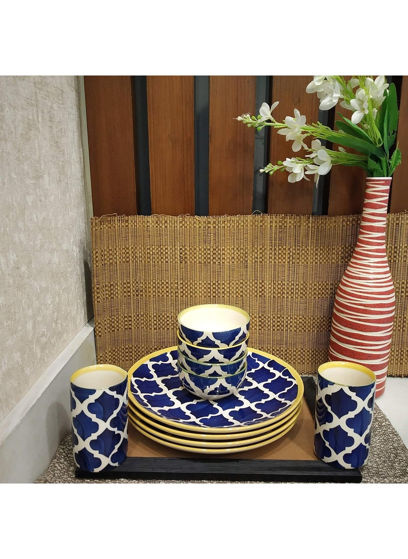 Caffeine Caffeine Ceramic Handmade Blue Umrao Combo Dinner Set (10 pcs.)  - Image 1