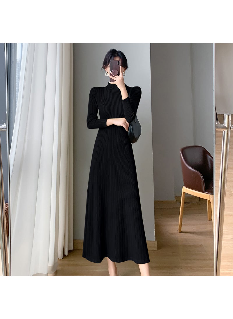 Generic 2023 Autumn/winter New Womens Medium-length Sweater Dress Overcoat Hybrid Turtle Neck Knitwear Inner Wear Base Layer Black  - Image 1
