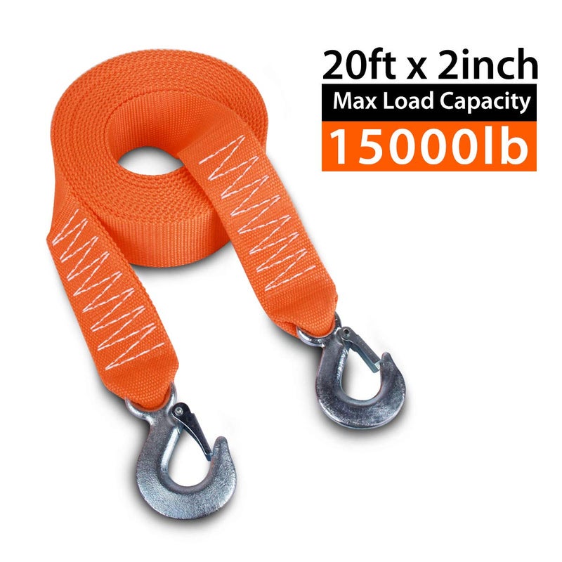 JCHL Tow Strap Heavy Duty with Hooks 2â€x20â€™ 15,000LB Recovery Strap 6,8 Tons Towing Strap with Safety Hooks Polyester - Image 3