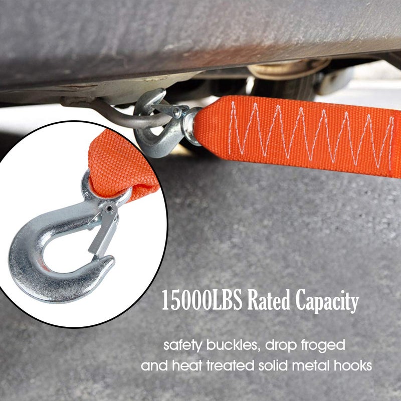 JCHL Tow Strap Heavy Duty with Hooks 2â€x20â€™ 15,000LB Recovery Strap 6,8 Tons Towing Strap with Safety Hooks Polyester - Image 5