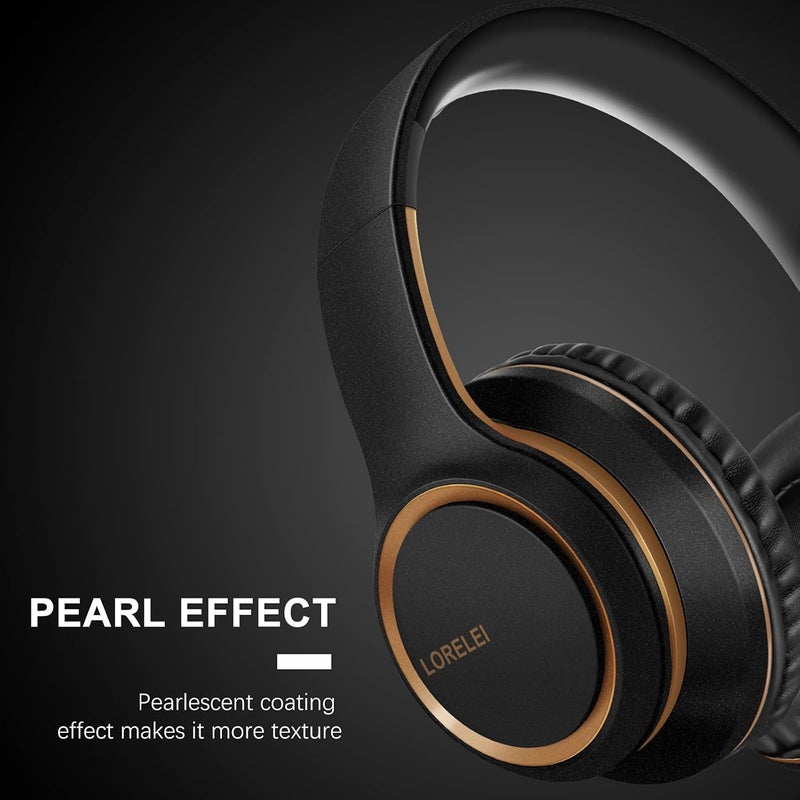 LORELEI X8 Over-Ear Wired Headphones with Microphone with 1.45m-Tangle-Free Nylon Line&3.5mm Plug,Lightweight Foldable & Portable Headphones for Smartphone,Tablet,Computer,Mp3/4(Black-Gold) - Image 4