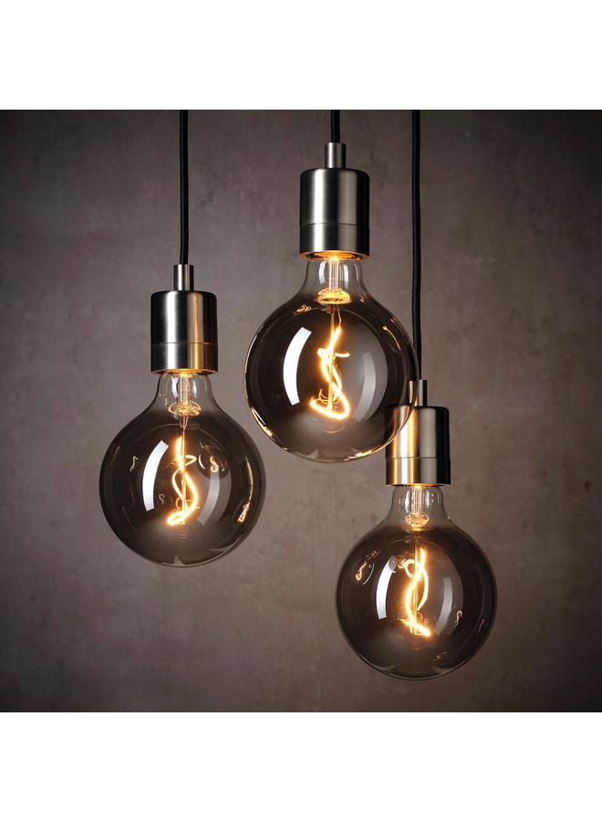 زبون لمبة ليد E27 140 لومن، زجاج شفاف رمادي كروي، 125 مم - Image 3