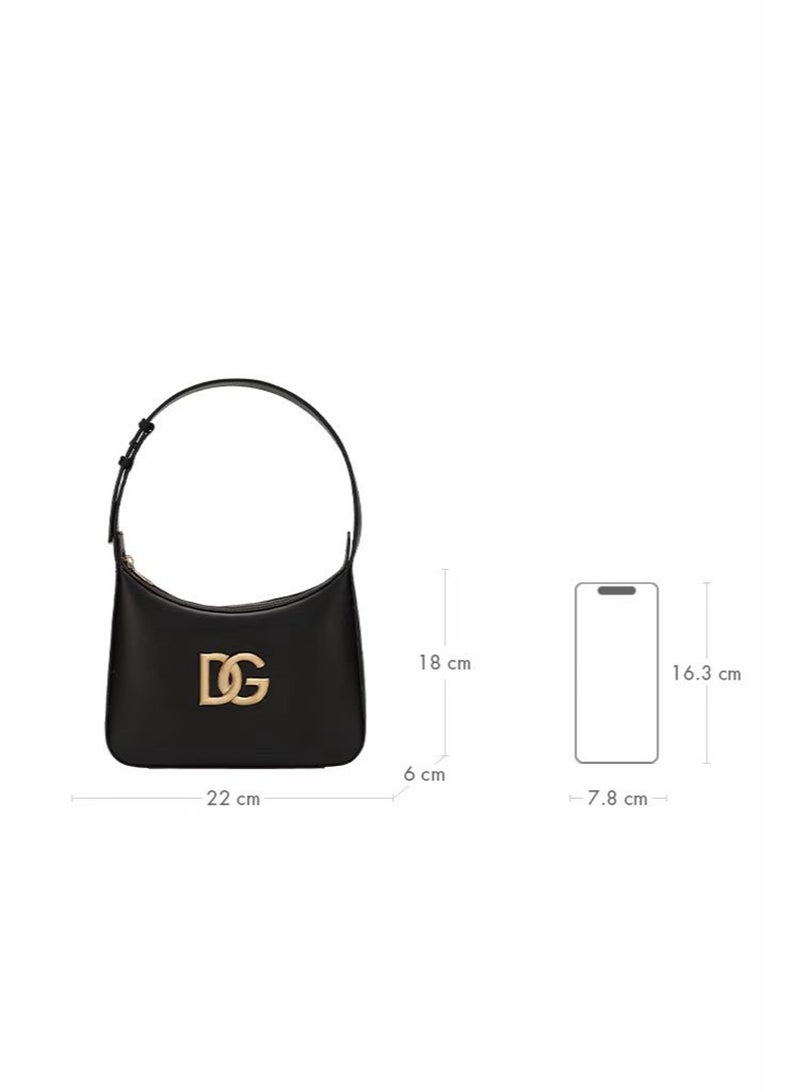 D&G Black Hobo Bag with Gold DG Logo - Sleek Leather, Minimalist Design & Versatile Style for Daily & Evening Wear - Image 5