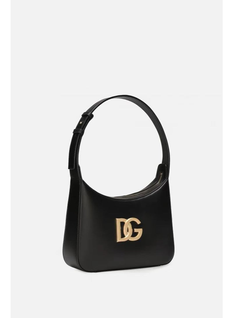 D&G Black Hobo Bag with Gold DG Logo - Sleek Leather, Minimalist Design & Versatile Style for Daily & Evening Wear - Image 2