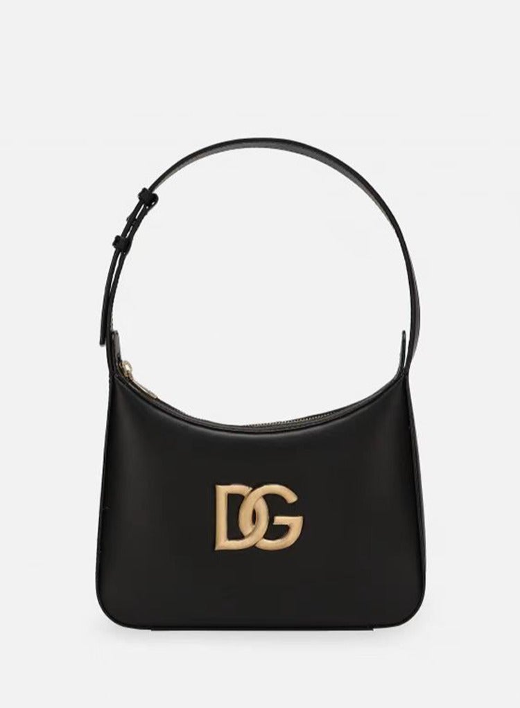 D&G Black Hobo Bag with Gold DG Logo - Sleek Leather, Minimalist Design & Versatile Style for Daily & Evening Wear - Image 1