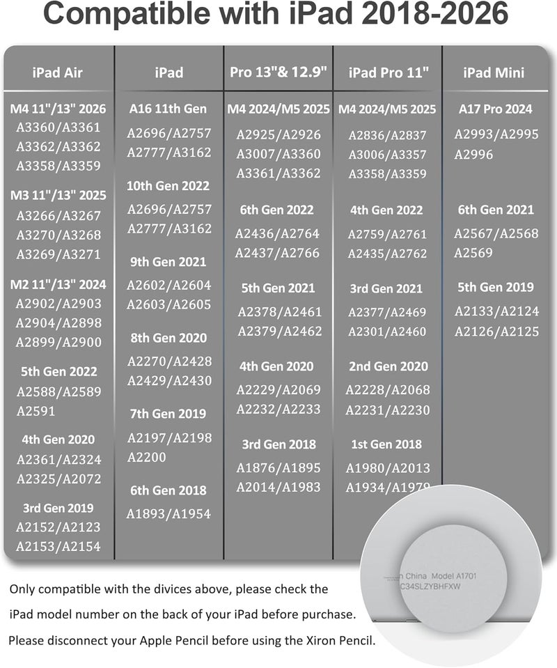 كيرون قلم XIRON ستايلس مع رفض راحة اليد لأجهزة iPad Pro 11 و12.9 بوصة (2018-2022)، iPad الجيل التاسع/الثامن/السابع/السادس، iPad Air الجيل الخامس/الرابع/الثالث - Image 2