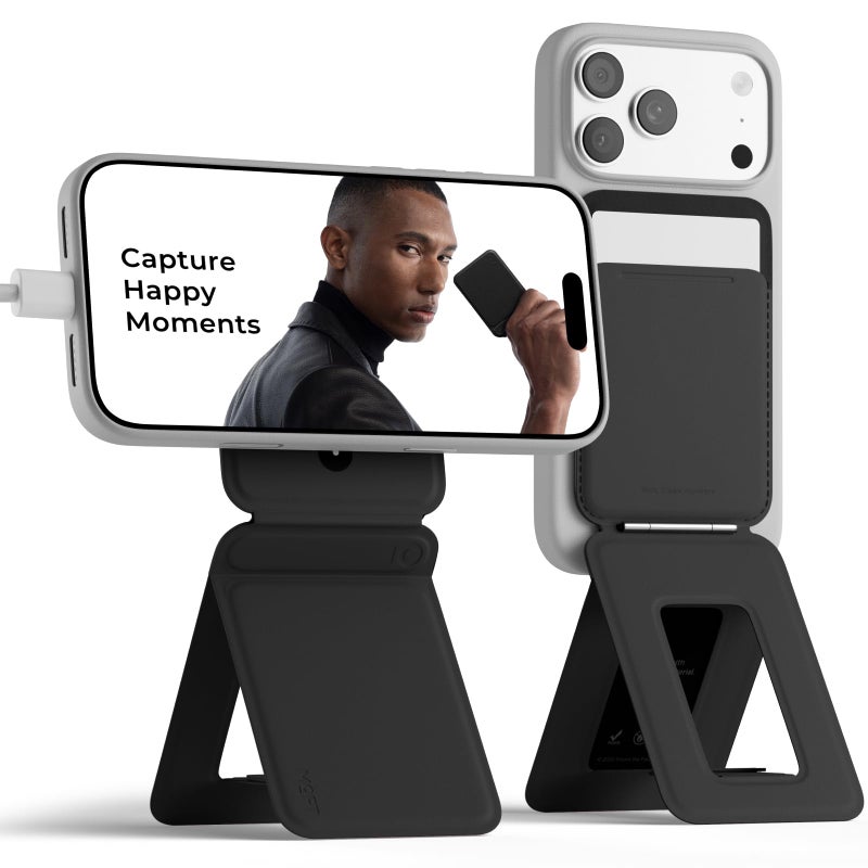 MOFT Phone Tripod Wallet for iPhone MulitAngles Lightweight Portable Phone Stand MOVAS Vegan Leather Magnetic Wallet Strong Magnets NFC Card HolderTravel Essential Jet Black With Card Slot - Image 2