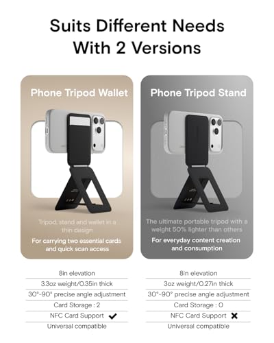 MOFT Phone Tripod Wallet for iPhone MulitAngles Lightweight Portable Phone Stand MOVAS Vegan Leather Magnetic Wallet Strong Magnets NFC Card HolderTravel Essential Jet Black With Card Slot - Image 3