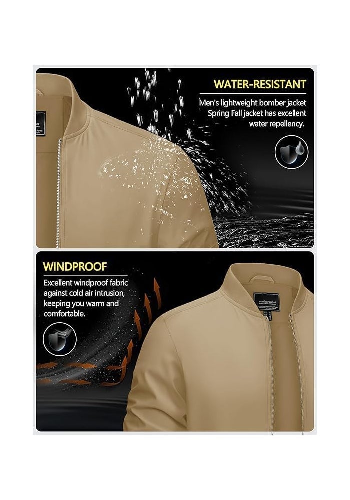 CRYSULLY Men's Lightweight Bomber Jacket - Casual Full Zip Windbreaker in Khaki, XL - Image 4