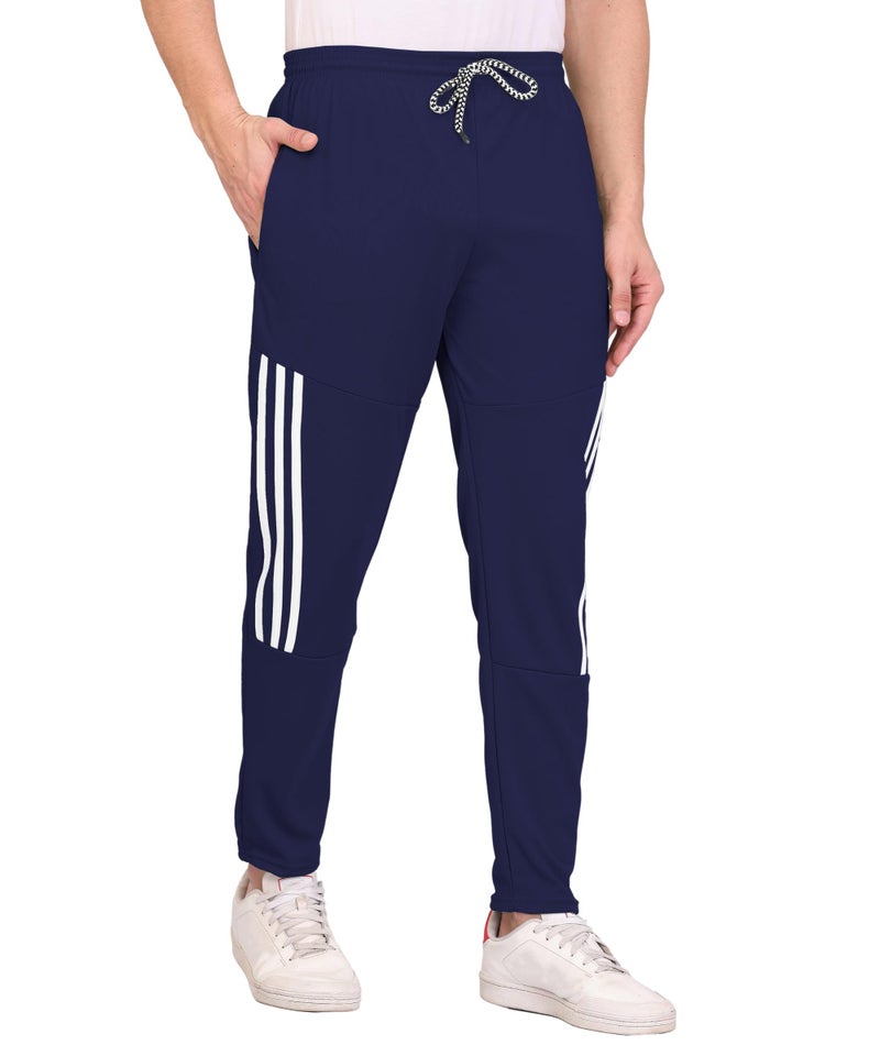 SWADESI STUFF Athletic Mid Rise Track Pants for Men with Zipper Pockets | Stylish Regular Fit Stretchable Joggers (in, Alpha, XL, Regular, Navy Blue) - Image 1
