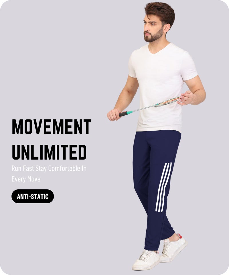 SWADESI STUFF Athletic Mid Rise Track Pants for Men with Zipper Pockets | Stylish Regular Fit Stretchable Joggers (in, Alpha, XL, Regular, Navy Blue) - Image 2