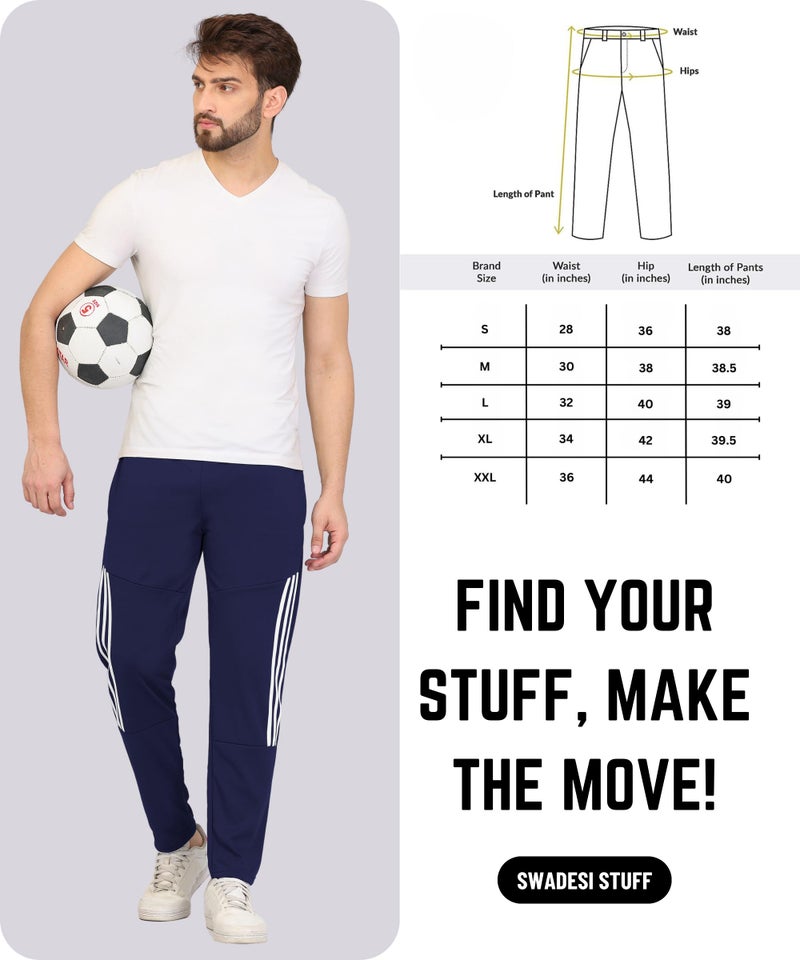SWADESI STUFF Athletic Mid Rise Track Pants for Men with Zipper Pockets | Stylish Regular Fit Stretchable Joggers (in, Alpha, XL, Regular, Navy Blue) - Image 5